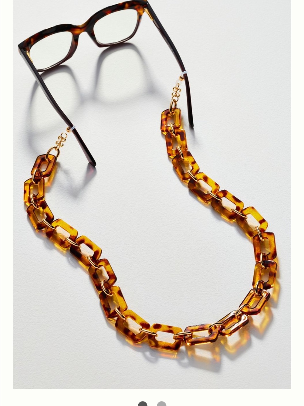 Anthropologie Tortoiseshell Acrylic Link Eyeglass Chain in Amber Brown NEW